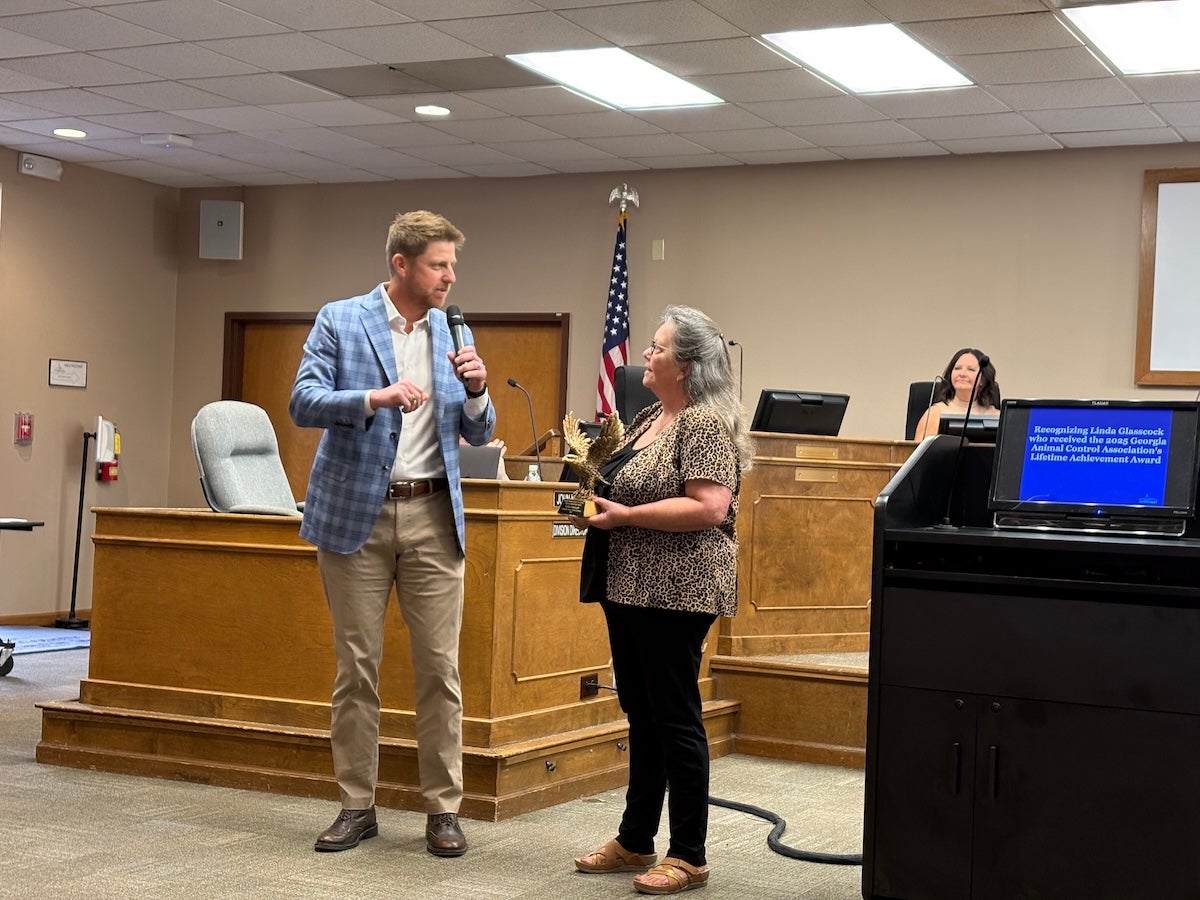 Animal Services Department Manager Linda Glasscock was recognized for receiving the 2025 Georgia Animal Control Association's Lifetime Achievement Award during the Community and Emergency Services Committee meeting on April 22. Staff photo by Stephanie Hill