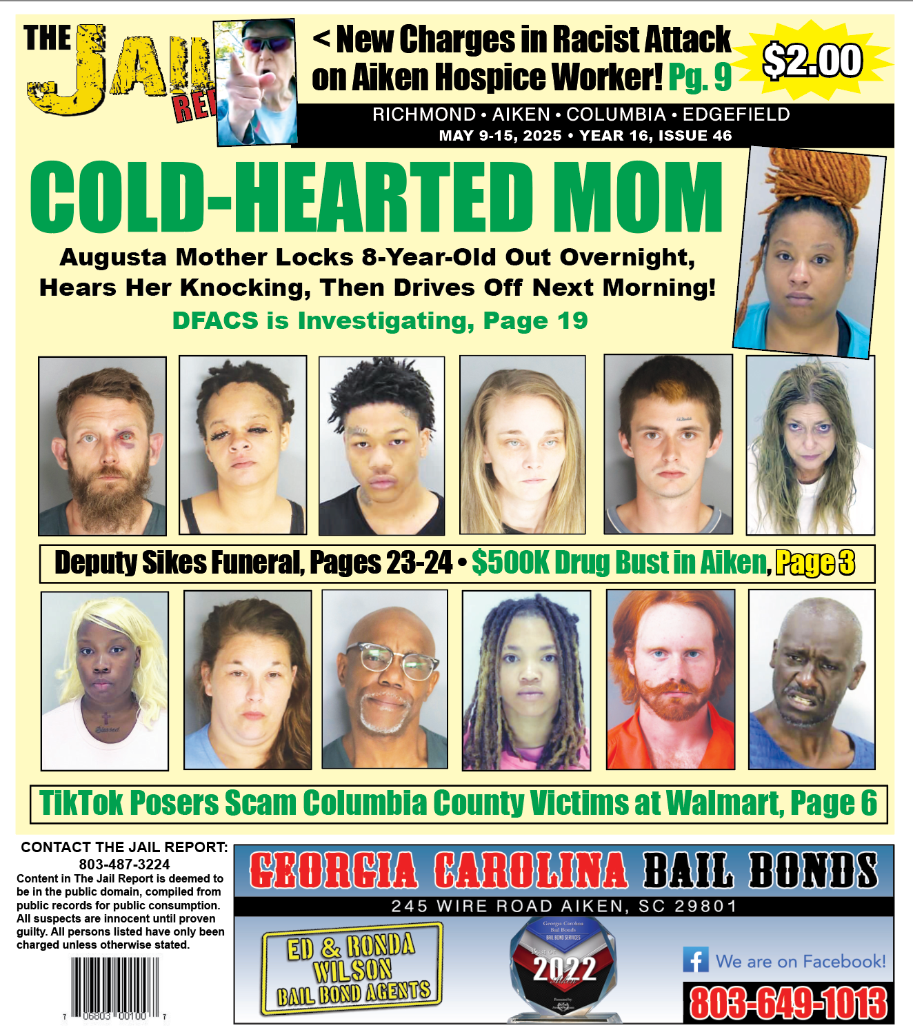 Cover Issue 1646 – Week of May 9, 2025 Front cover of the Jail Report for May 9th.
