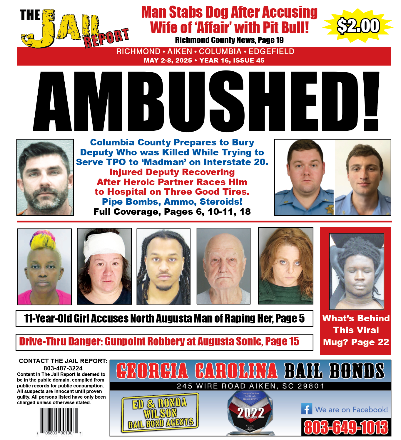 Cover Issue of The Jail Report – Week of May 2, 2025 The front cover of the jail report for May 2nd.