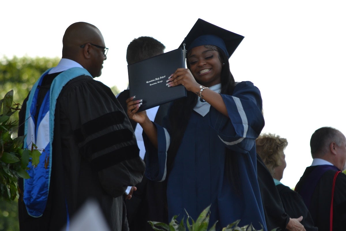 Grovetown High School graduates were all smiles as they received their diplomas. Staff photo by Stephanie Hill