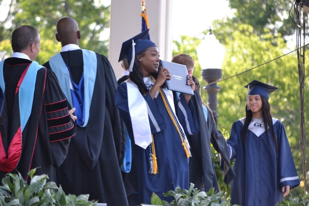 Grovetown High School graduates were all smiles as they received their diplomas. Staff photo by Stephanie Hill