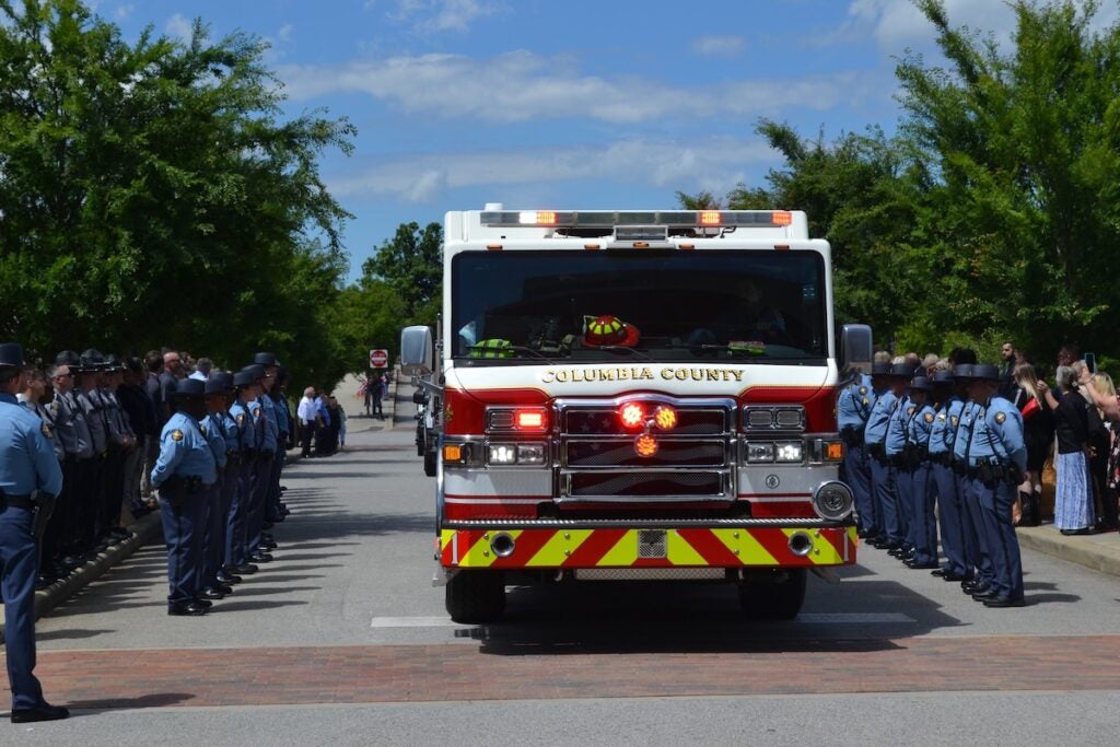 Members of the Columbia County Fire Rescue attended the funeral of Deputy Brandon Sikes. Staff photo by Stephanie Hill