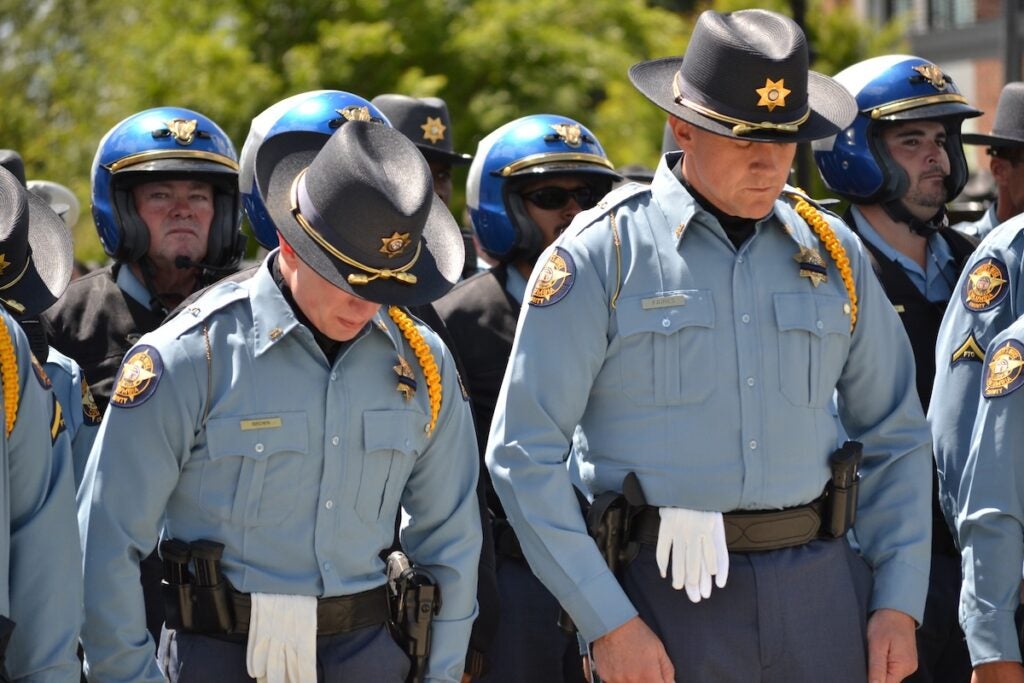 Deputies got emotional during the funeral for Deputy Brandon Sikes. Staff photo by Stephanie Hill
