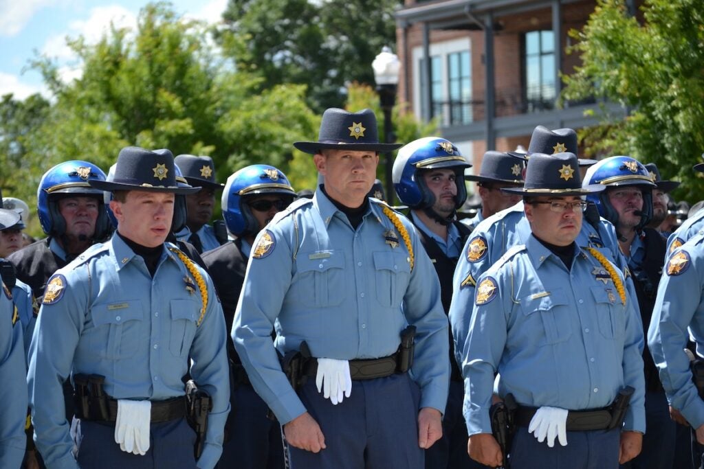 Deputies got emotional during the funeral for Deputy Brandon Sikes. Staff photo by Stephanie Hill