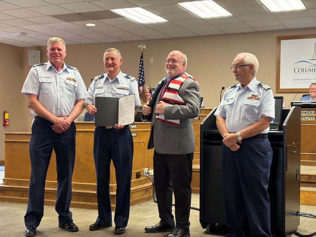 Columbia County District 2 Commissioner Trey Allen presented a proclamation to members of the U.S. Coast Guard Auxiliary declaring May 17-23 as National Safe Boating Week.