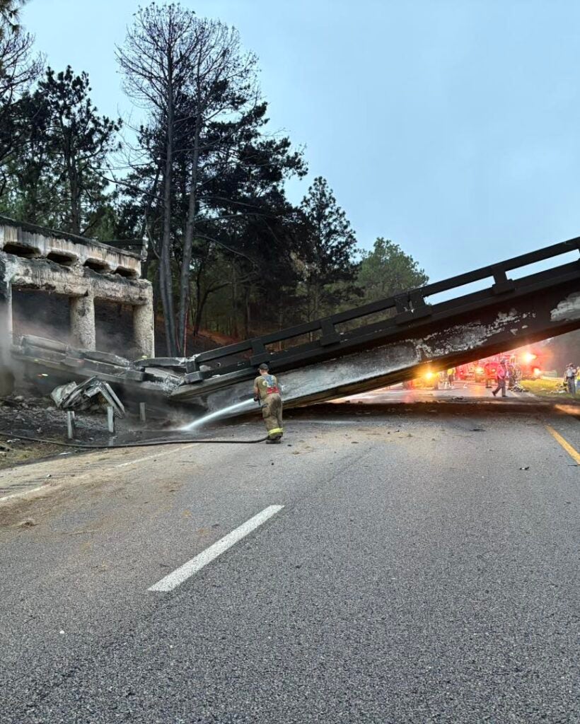 Photo following the bridge collapse of the Old Vaucluse Road overpass. Photo from GVW Fire Department Facebook