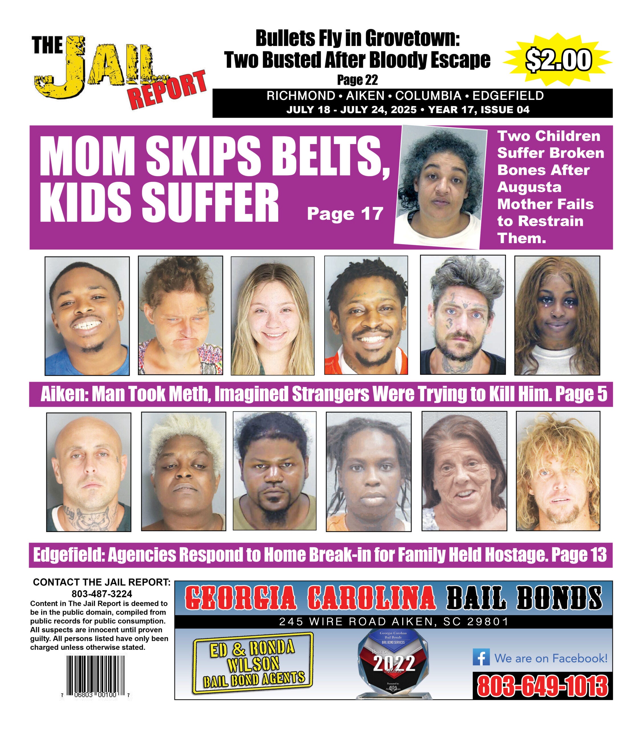 Augusta 1704 Edition The front cover of the Jail Report for July 18th.