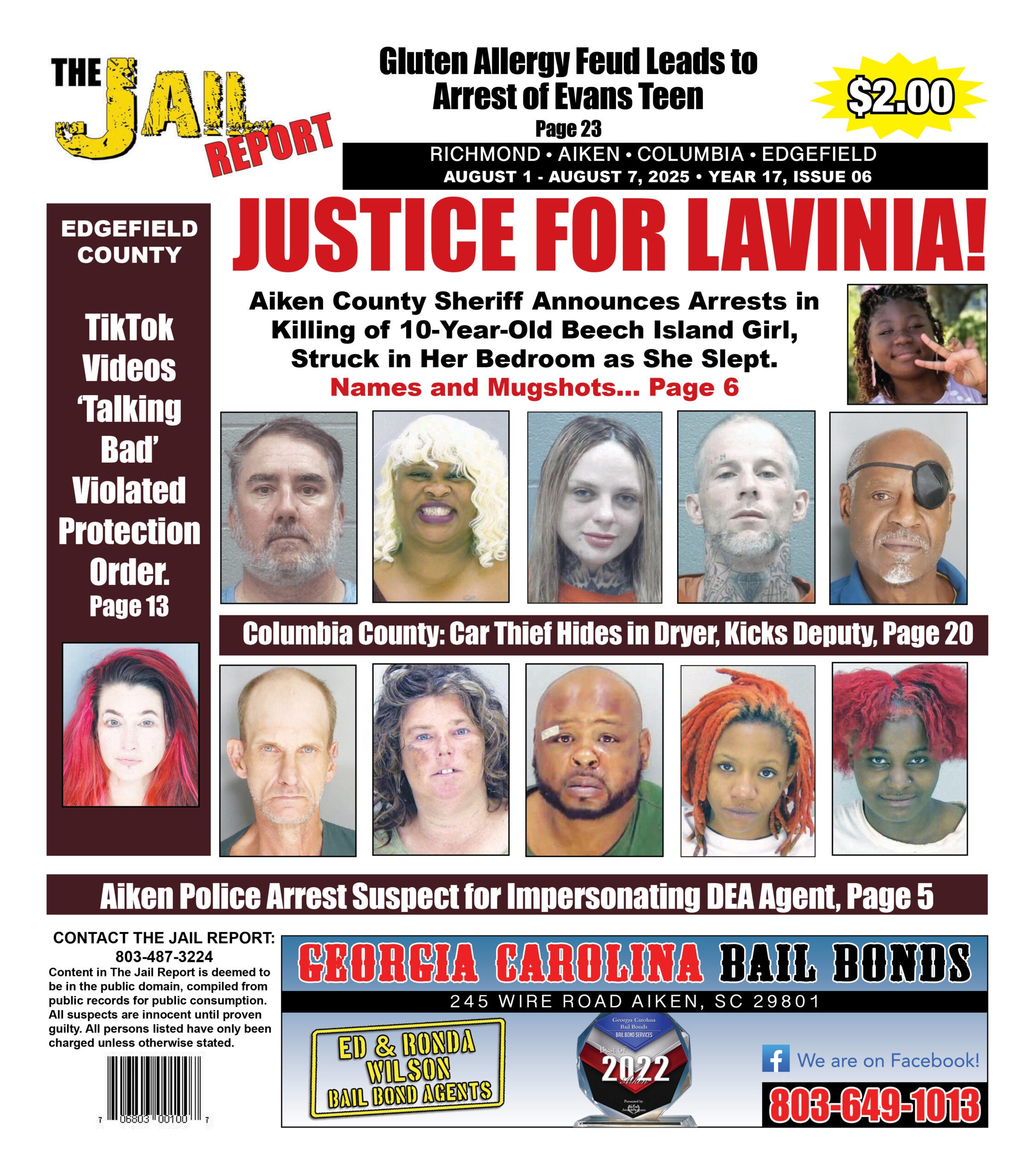 The front cover for the Jail Report for August 1st.