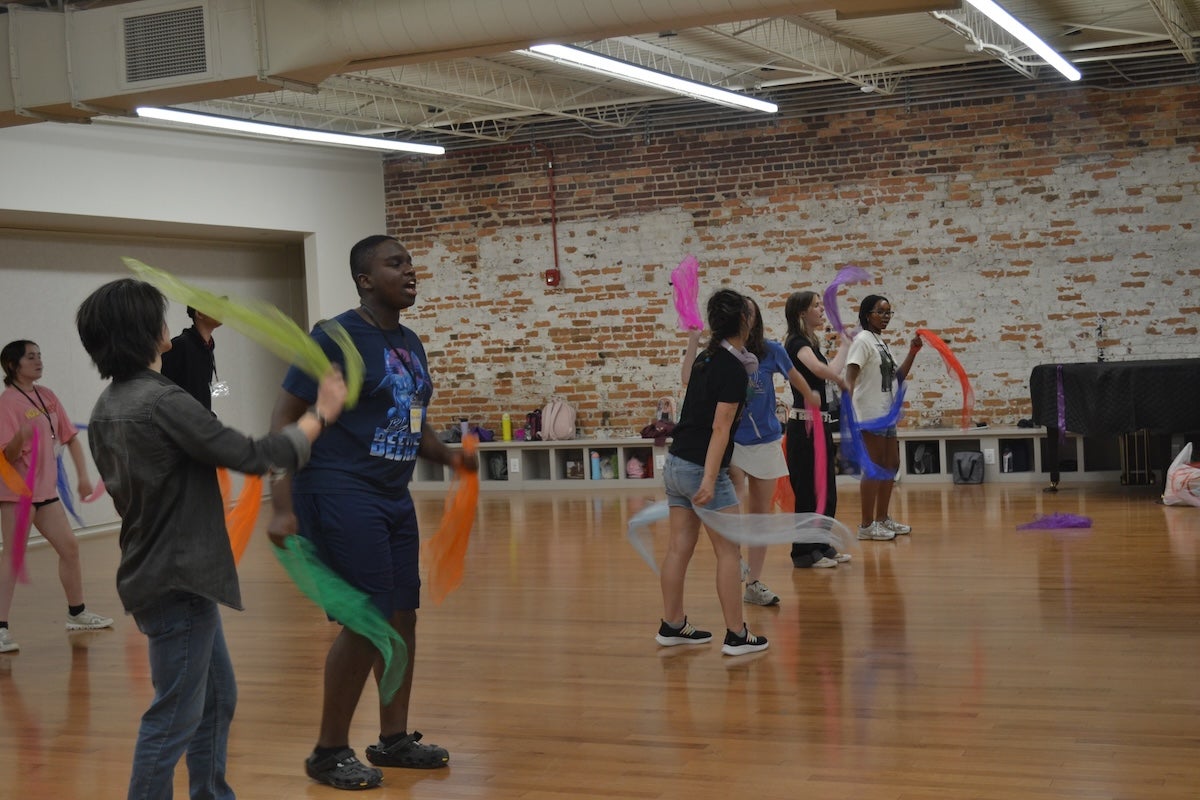Campers at Camp Wonderland dance with ribbon in one of their classes. Photo by Stephanie Hill