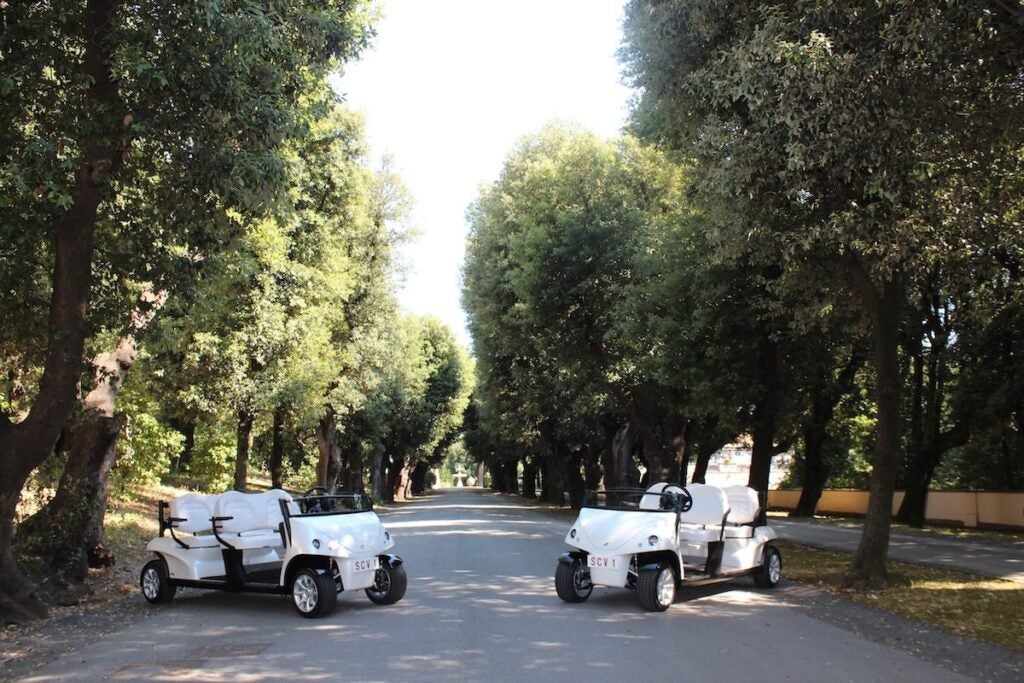 Pope Leo XIV’s two new electric vehicles designed to travel with him on international visits. Photo courtesy Club Car