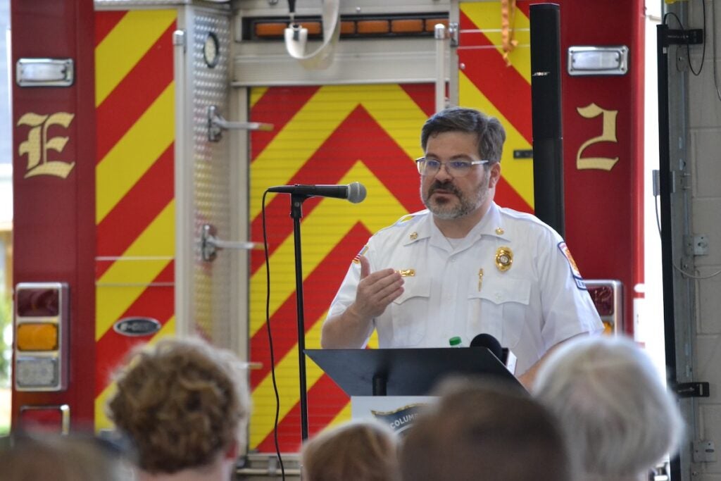 Columbia County Fire Rescue Chief Jeremy Wallen spoke at the ribbon cutting for Fire Station 2. Staff photo by Stephanie Hill