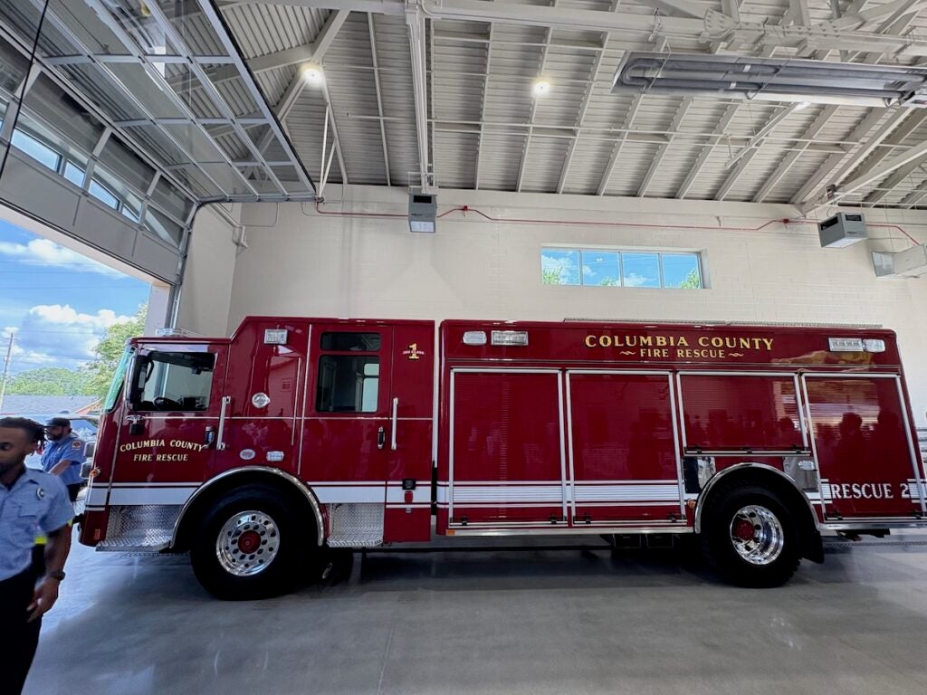 Fire Station 2 now has a new rescue truck. The vehicle officially entered service on Tuesday after a "push-in ceremony." Staff photo by Stephanie Hill