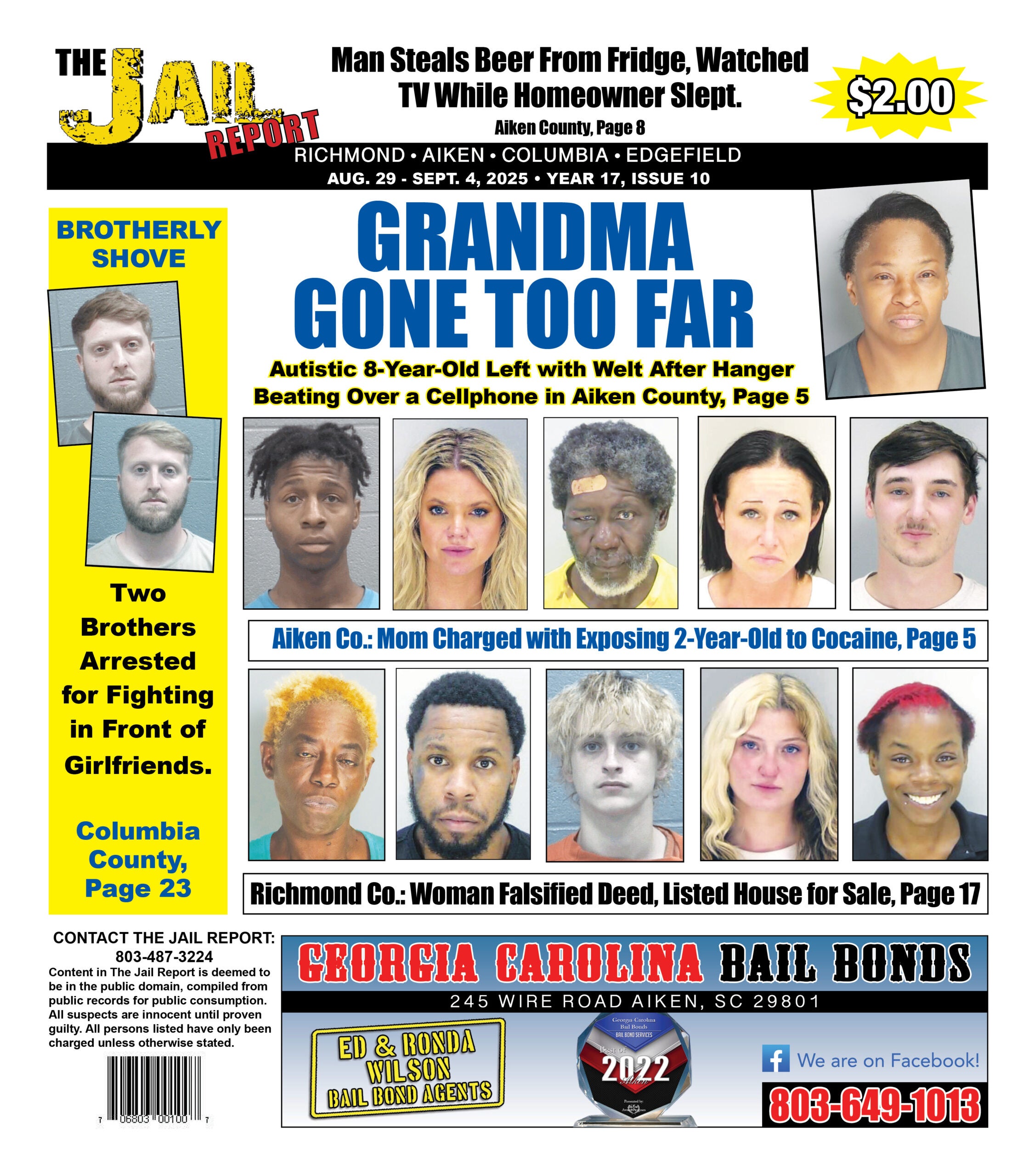 The front cover of the Jail Report for August 29th.