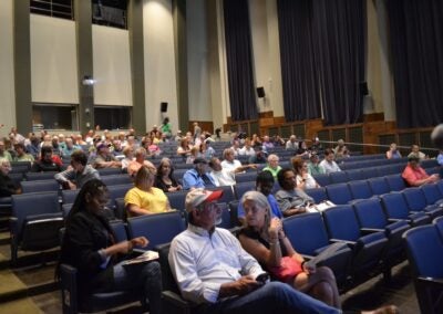 Community members came out to the town hall at the Hardin Auditorium in Evans on Monday. Staff photo by Stephanie Hill
