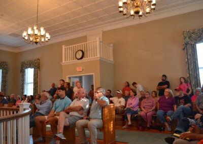 The Appling Courthouse was standing room only on Thursday evening as community members came out for a town hall with Columbia County commissioners Michael Carraway and Alison Couch. The proposed data center dominated the conversation. Staff photo by Stephanie Hill