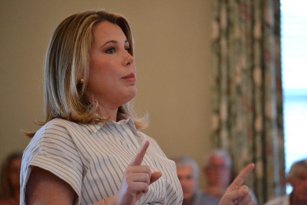 Cheney Eldridge, executive director for the Economic Development Authority of Columbia County was on hand at the town hall Thursday to answer questions about the proposed data center. Staff photo by Stephanie Hill
