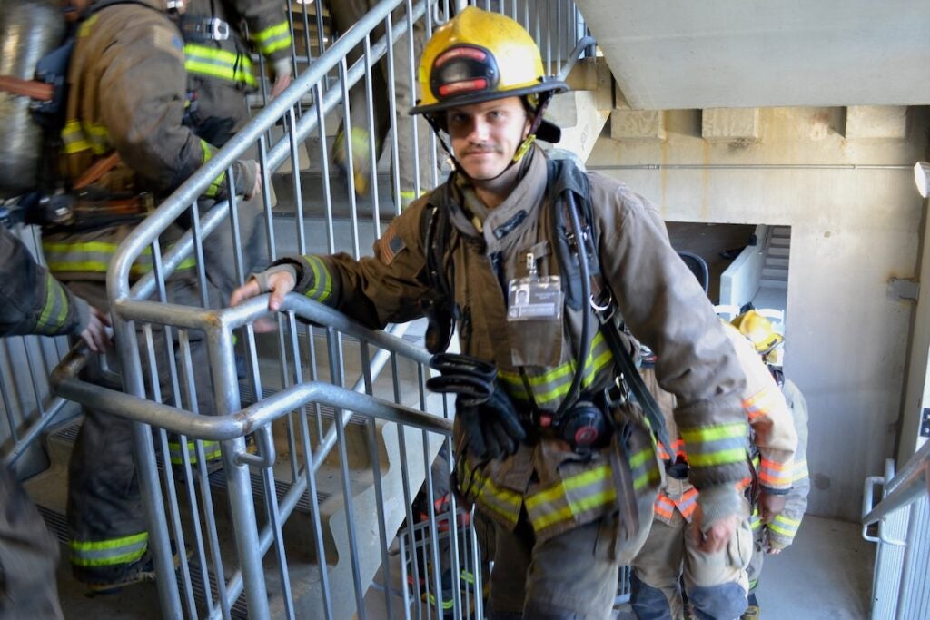 Columbia County Fire Rescue held a stair climb in remembrance of Sept. 11 on Thursday morning. Staff photo by Stephanie Hill