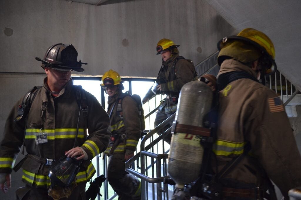 Columbia County Fire Rescue held a stair climb in remembrance of Sept. 11 on Thursday morning. Staff photo by Stephanie Hill