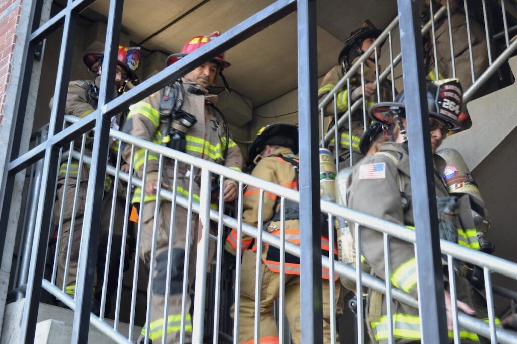 Columbia County Fire Rescue held a stair climb in remembrance of Sept. 11 on Thursday morning. Staff photo by Stephanie Hill