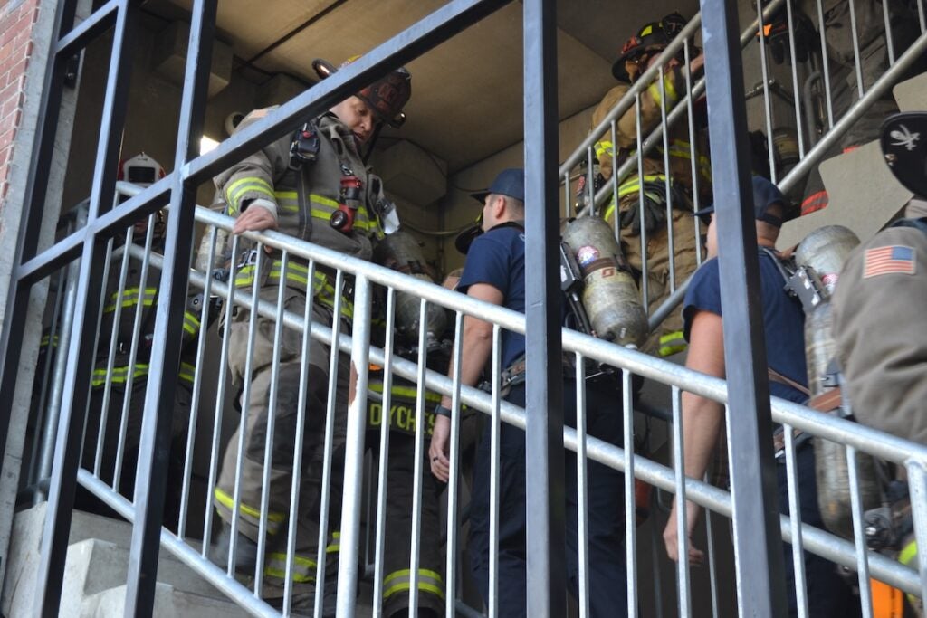 Columbia County Fire Rescue held a stair climb in remembrance of Sept. 11 on Thursday morning. Staff photo by Stephanie Hill