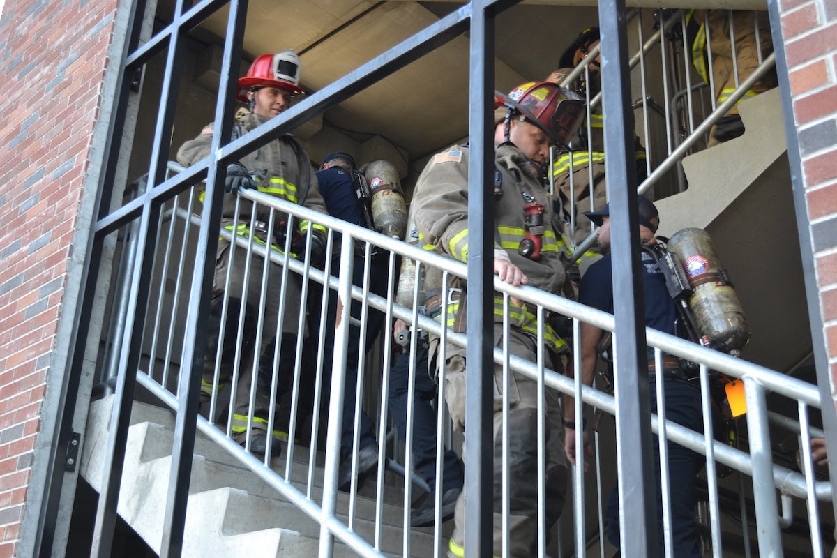Columbia County Fire Rescue held a stair climb in remembrance of Sept. 11 on Thursday morning. Staff photo by Stephanie Hill
