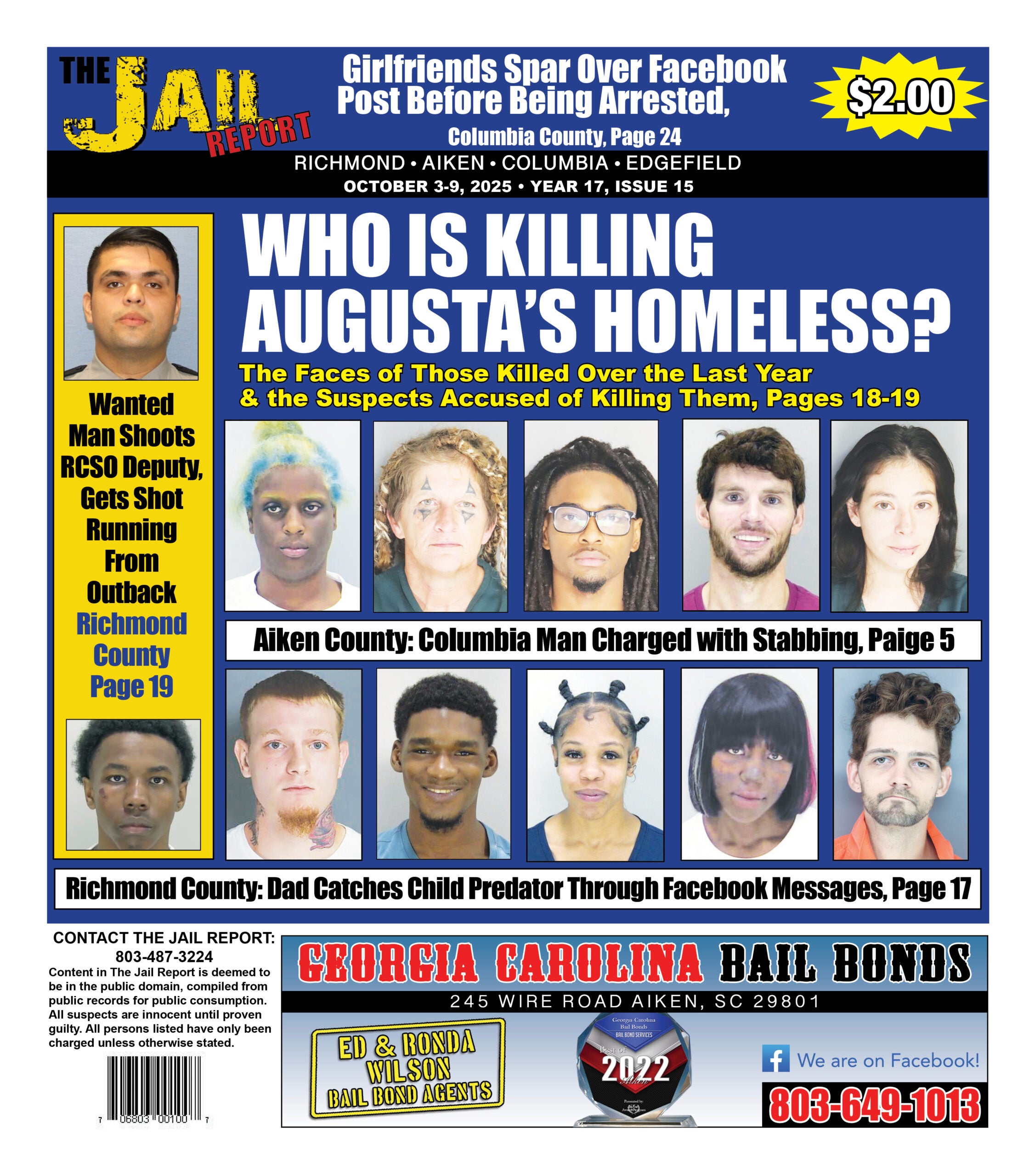 The front cover of the Jail Report for October 3rd.