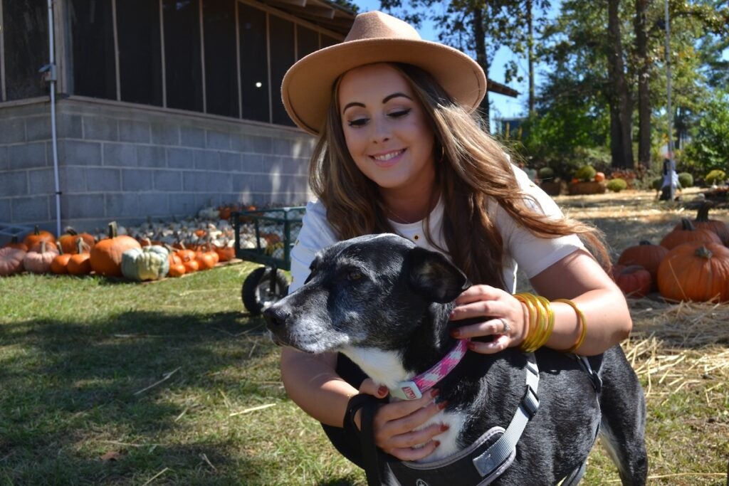 Linda Kane and Maggie were all smiles looking at the pumpkins at the Marvin United Methodist Church pumpkin patch. Staff photo by Stephanie Hill
