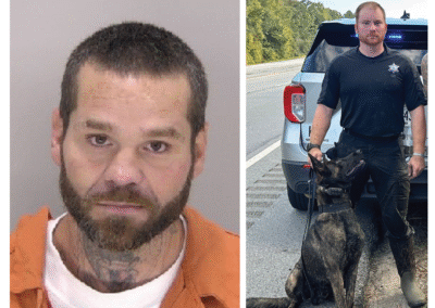 Suspect Robbie Newton, Deputy Hawkins and K-9 Roy