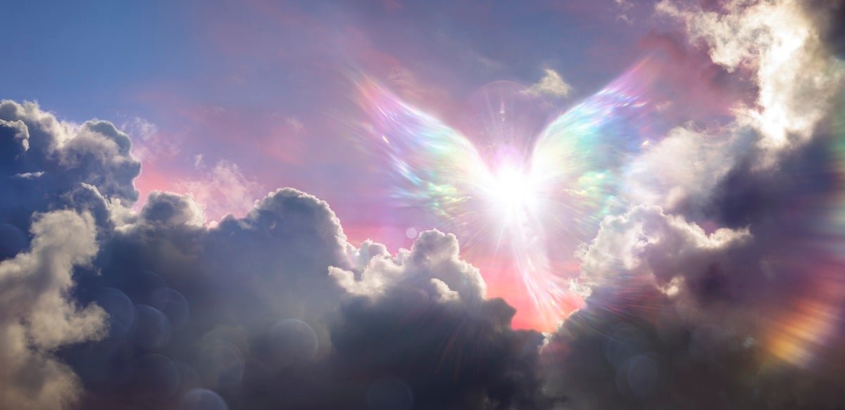 Angel Fly In Heaven Sky – Abstract Bright Wings In Clouds
