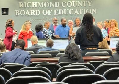 textron recognition Richmond County Board of Education members recognize Textron Specialized Vehicles for a decade-long partnership with the district’s Reaching Potential Through Manufacturing program during Tuesday’s meeting. Photo by Drew Wall