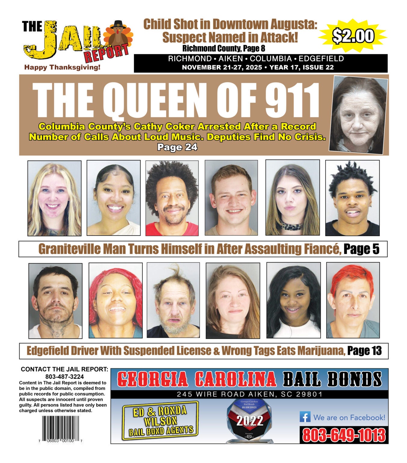 The front cover of the jail report for November 21st, 2025.