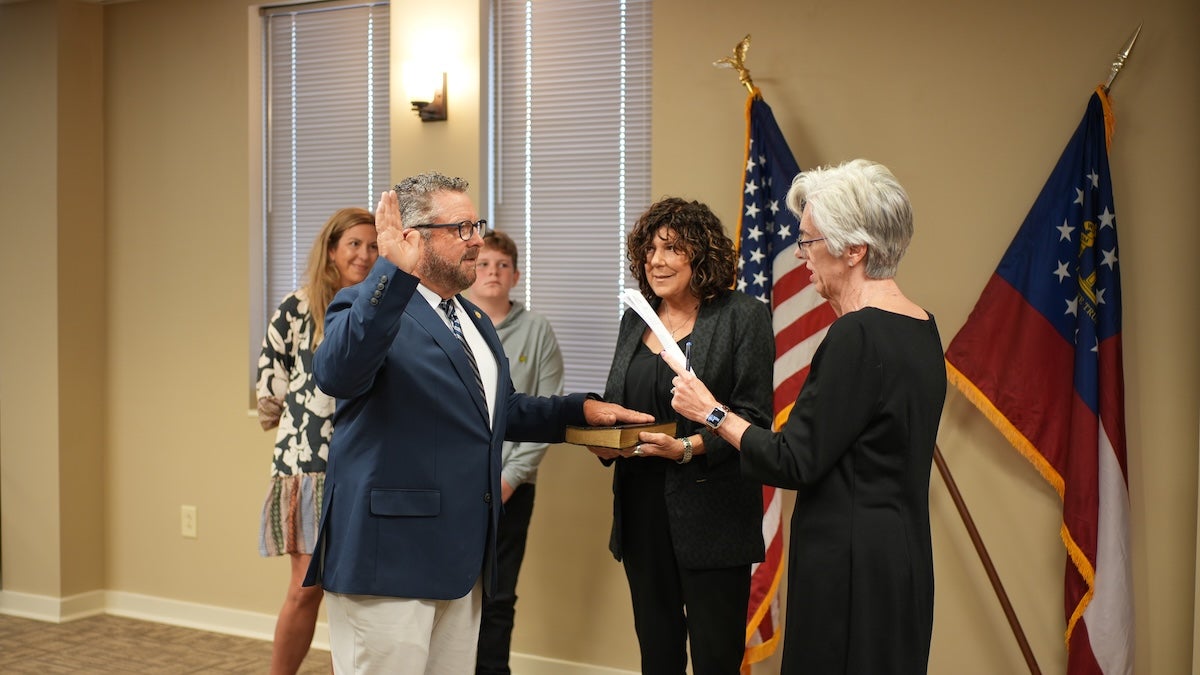 Probate Court Judge Alice Padgett administered the oath of office to newly elected Columbia County District 2 Commissioner Jim Steed on Nov. 17. Photo courtesy Columbia County