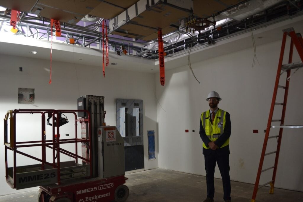 Tim Minton, Wellstar MCG’s director of perioperative services, showed off one of the operating rooms. He said they spoke to professionals about how to best design the room for staff and patients. Staff photo by Stephanie Hill