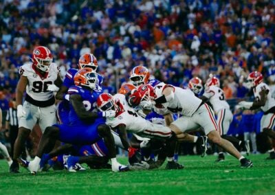 The Georgia Bulldogs managed to hang on during the game on Saturday to defeat Florida 24-20 at the "World's Largest Outdoor Cocktail Party" in Jacksonville.