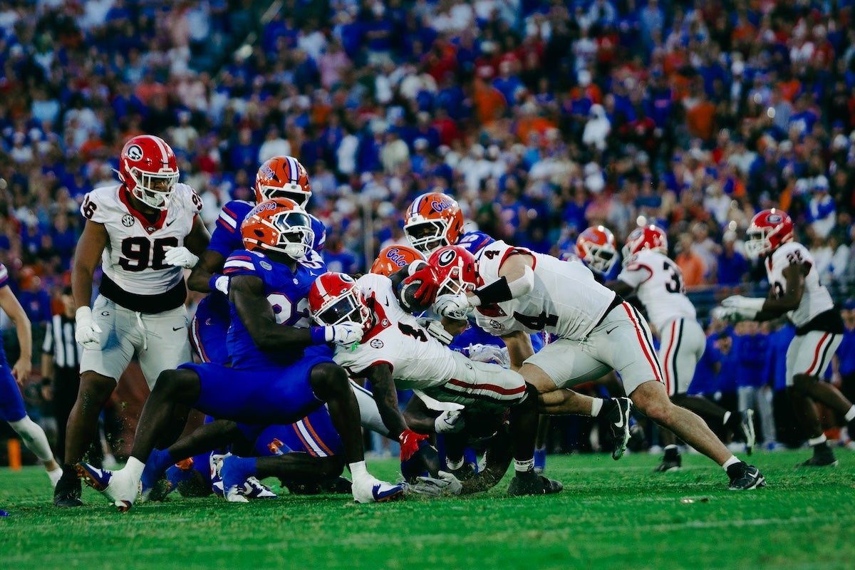 The Georgia Bulldogs managed to hang on during the game on Saturday to defeat Florida 24-20 at the "World's Largest Outdoor Cocktail Party" in Jacksonville.