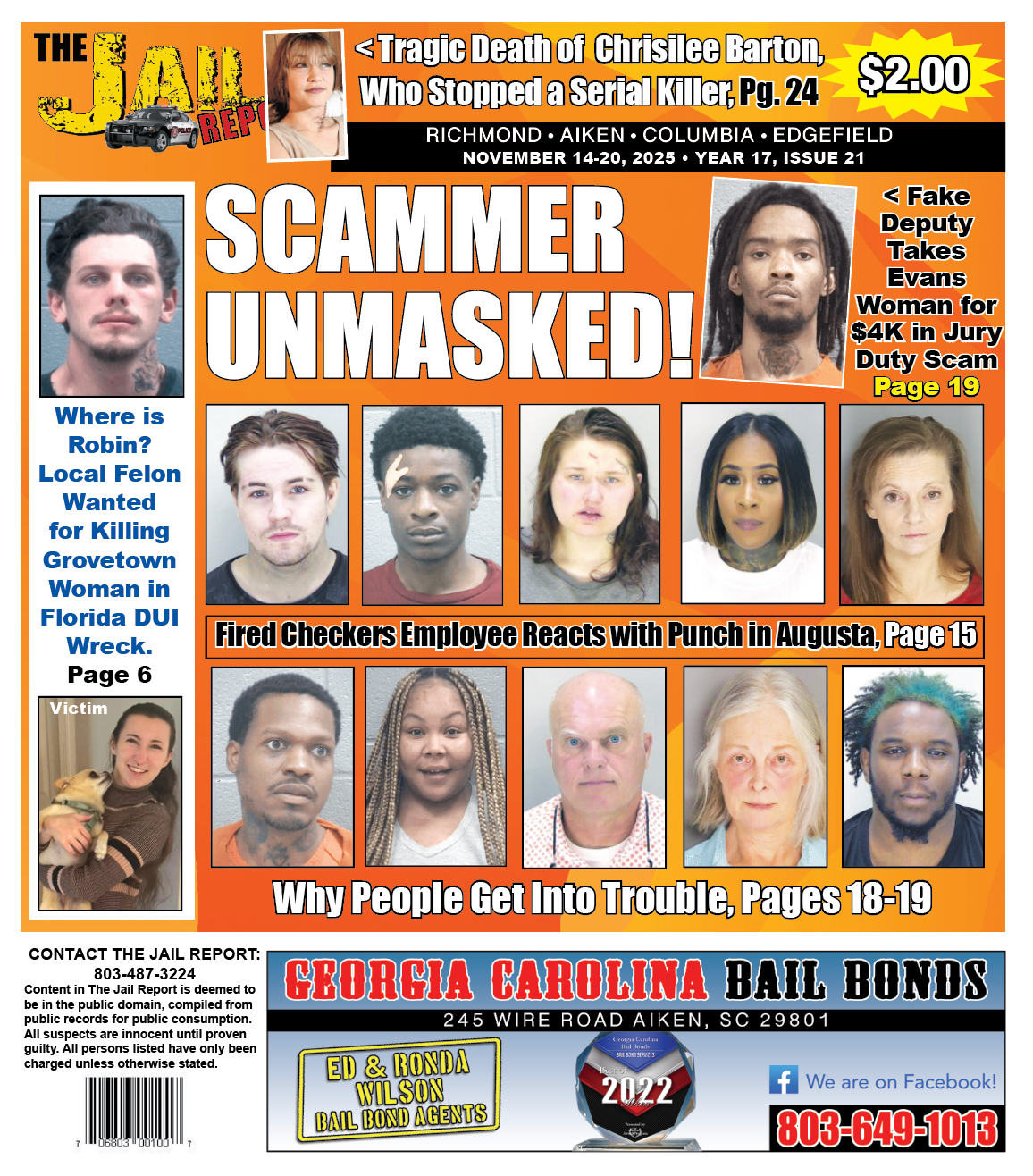 The front cover of the jail report for November 14th, 2025.