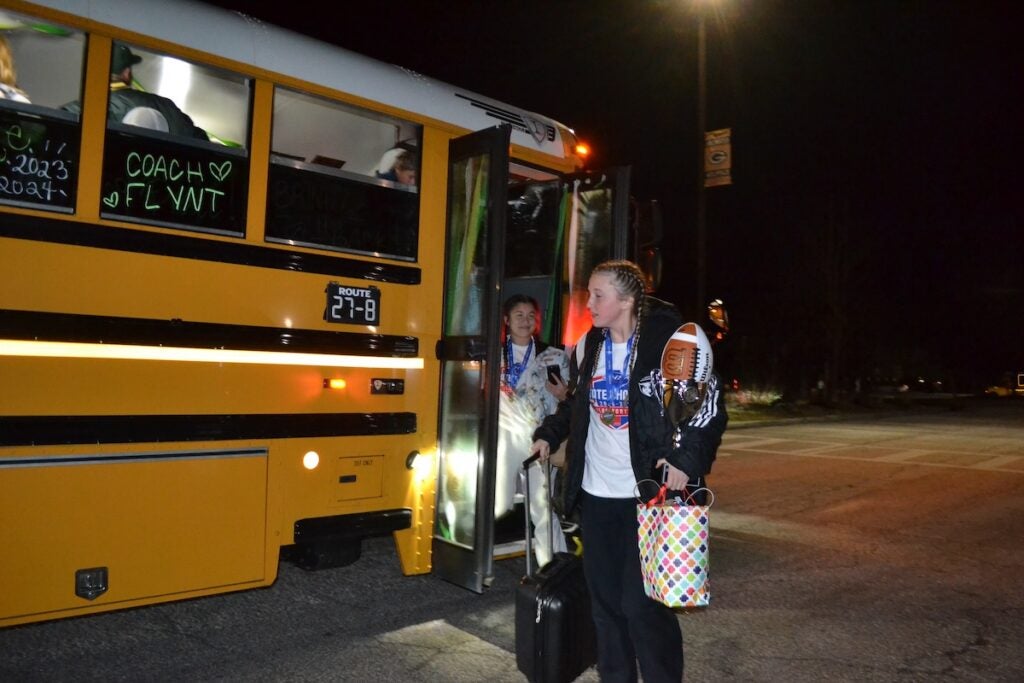 The Greenbrier girls flag team returned to Greenbrier High School on Monday night after winning the state championship. Staff photo by Stephanie Hill