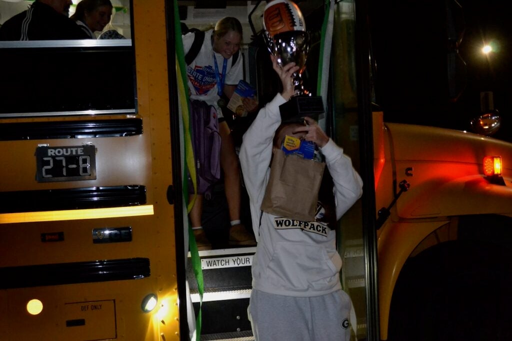 The Greenbrier girls flag team returned to Greenbrier High School on Monday night after winning the state championship. Staff photo by Stephanie Hill