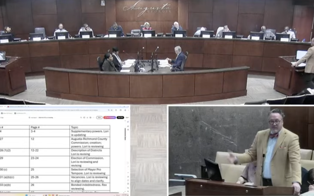 Rex Facer with the Carl Vinson Institute of Government goes over sections of the Augusta charter under review for the city's Charter Review Committee Thursday.