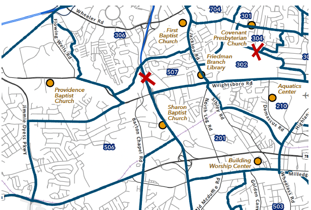 Proposed changes for this year include combining precincts 506 and 507 and Precinct 302 with 304. Graphic courtesy Richmond County Board of Elections