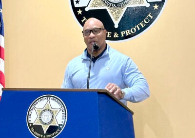 Richmond County Sheriff Eugene Brantley announced Tuesday the suspension of two deputies after a use-of-force incident during the arrest of a suspected gang leader Dec. 16. Staff photo by Susan McCord