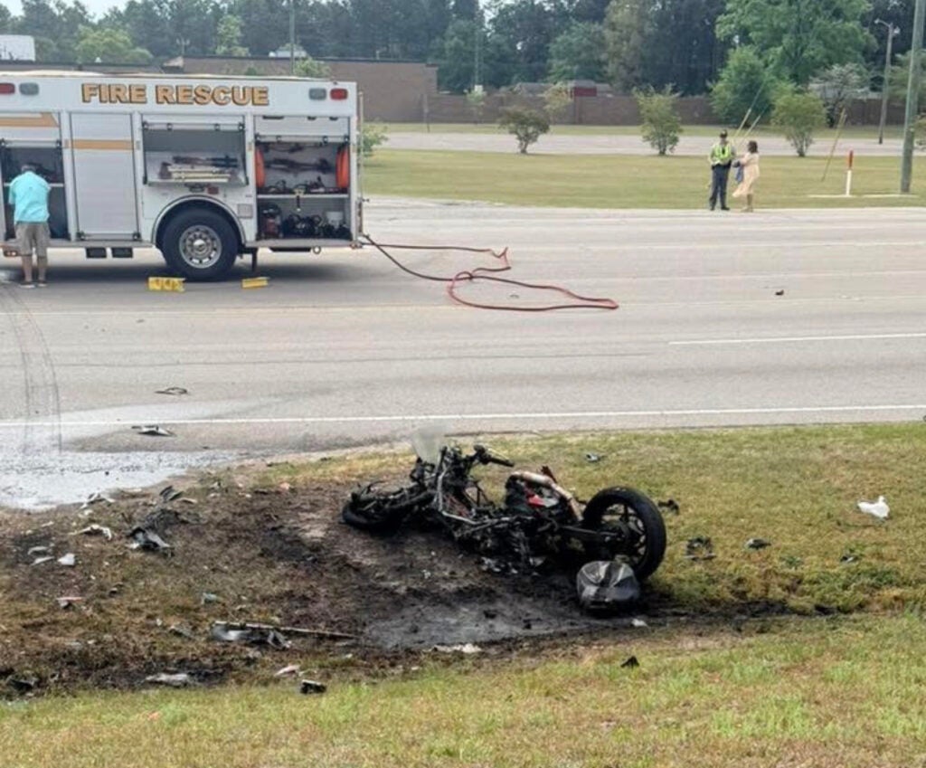 Two killed after motorcycle collides with car, sparks fire in Aiken ...