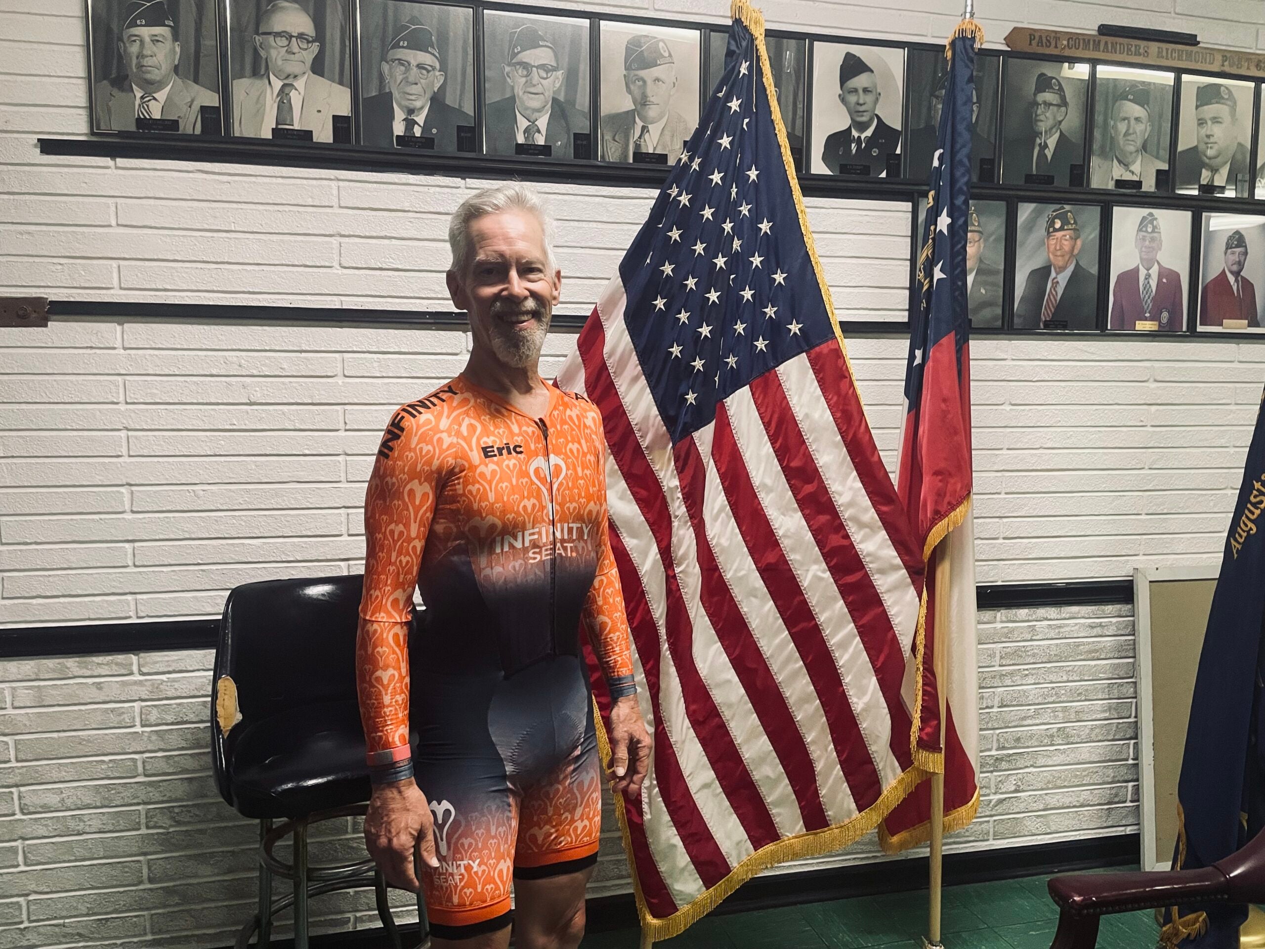 Long-distance bicyclist traveling the original 13 states arrives in Augusta on Memorial Day Weekend